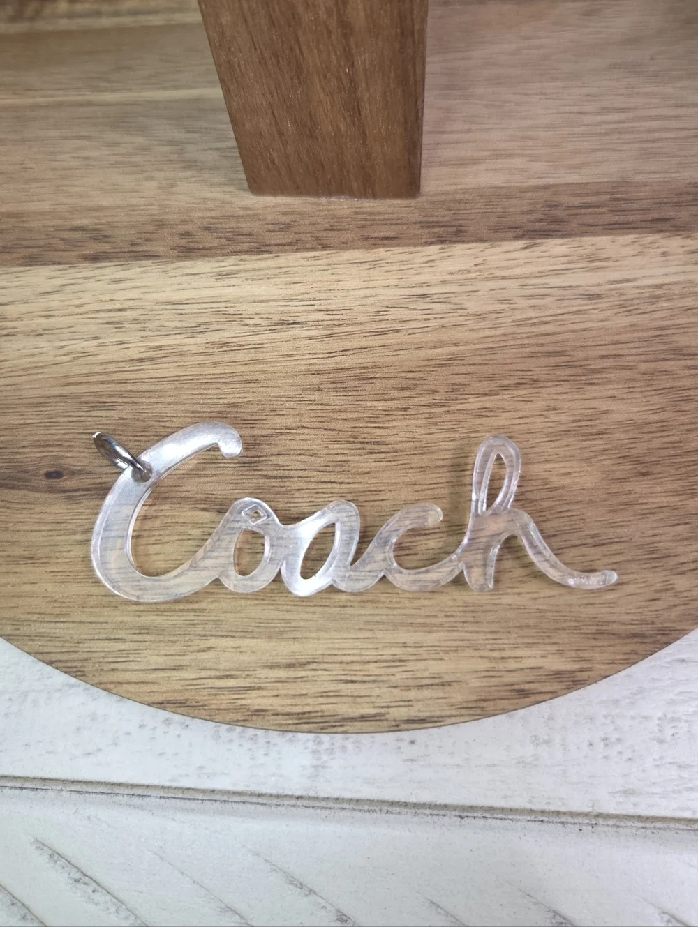 Coach Poppy Clear Acrylic Script HangTag Bag Charm, EUC
